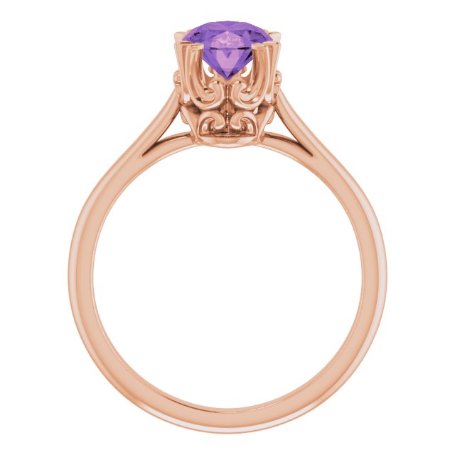 14K Gold Oval Natural Amethyst Solitaire Ring – 6-10mm Stones - Rose Gold - view 2