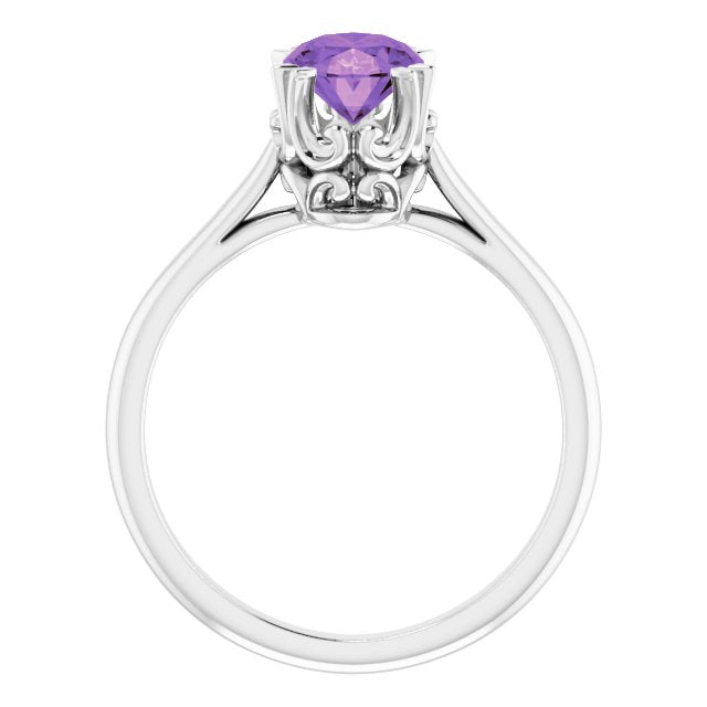 Platinum Oval Natural Amethyst Solitaire Ring – 6-10mm Stones - view 2