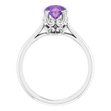 14K Gold Oval Natural Amethyst Solitaire Ring – 6-10mm Stones - White Gold - view 2