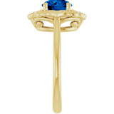 14K Gold Round Lab-Grown Blue Sapphire & Natural Diamond Vintage-Inspired Ring - Yellow Gold - view 4