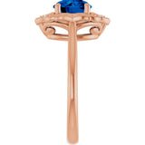 14K Gold Round Lab-Grown Blue Sapphire & Natural Diamond Vintage-Inspired Ring - Rose Gold - view 4
