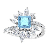 14K Gold Square Natural Aquamarine & Natural Diamond Halo-Style Ring - White Gold - view 3