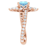 14K Gold Square Natural Aquamarine & Natural Diamond Halo-Style Ring - Rose Gold - view 4