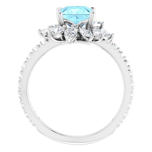 Platinum Square Natural Aquamarine & Natural Diamond Halo-Style Ring - view 2