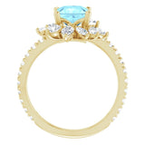 14K Gold Square Natural Aquamarine & Natural Diamond Halo-Style Ring - Yellow Gold - view 2