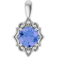 14K Gold Round Natural Tanzanite & Natural Diamond Accented Pendant - White Gold