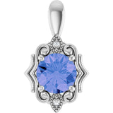 14K Gold Round Natural Tanzanite & Natural Diamond Accented Pendant - White Gold