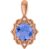 14K Gold Round Natural Tanzanite & Natural Diamond Accented Pendant - Rose Gold
