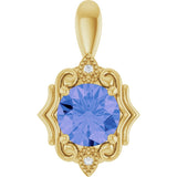 14K Gold Round Natural Tanzanite & Natural Diamond Accented Pendant - Yellow Gold
