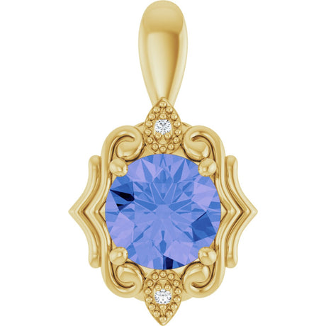 14K Gold Round Natural Tanzanite & Natural Diamond Accented Pendant - Yellow Gold