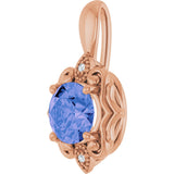 14K Gold Round Natural Tanzanite & Natural Diamond Accented Pendant - Rose Gold - view 2