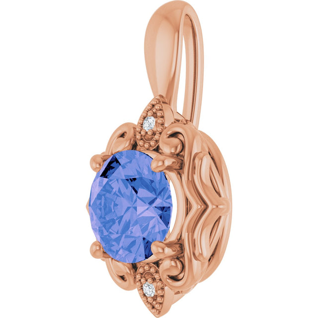 14K Gold Round Natural Tanzanite & Natural Diamond Accented Pendant - Rose Gold - view 2