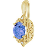 14K Gold Round Natural Tanzanite & Natural Diamond Accented Pendant - Yellow Gold - view 2