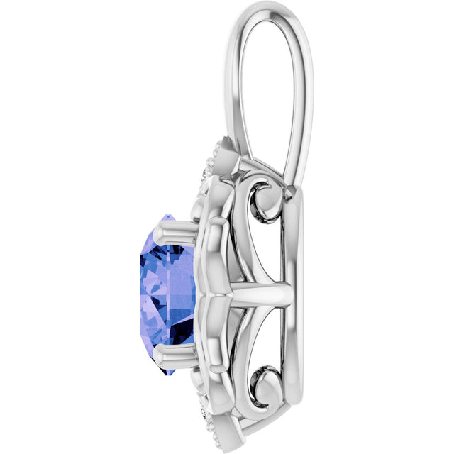 14K Gold Round Natural Tanzanite & Natural Diamond Accented Pendant - White Gold - view 3