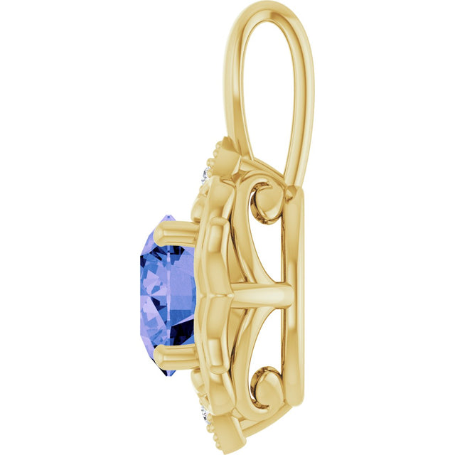 14K Gold Round Natural Tanzanite & Natural Diamond Accented Pendant - Yellow Gold - view 3