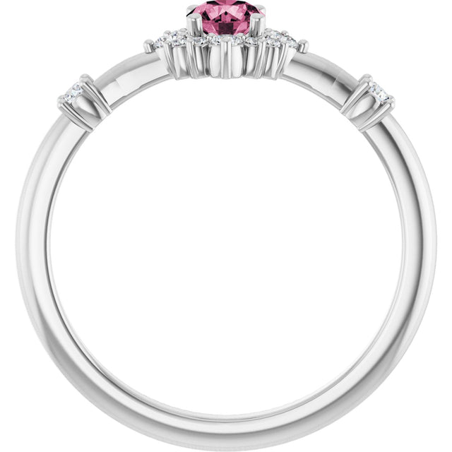 14K Gold Oval Natural Pink Tourmaline Halo-Style Ring - White Gold - view 12