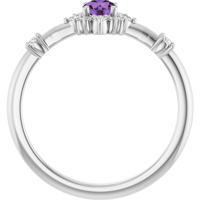 Platinum Oval Natural Amethyst Halo-Style Ring - view 12