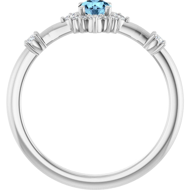 14K Gold Oval Natural Aquamarine Halo-Style Ring - White Gold - view 12