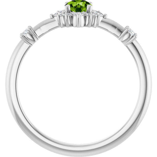Platinum Oval Natural Peridot Halo-Style Ring - view 12