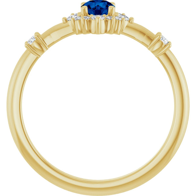 14K Gold Oval Natural Blue Sapphire Halo-Style Ring - Yellow Gold - view 12