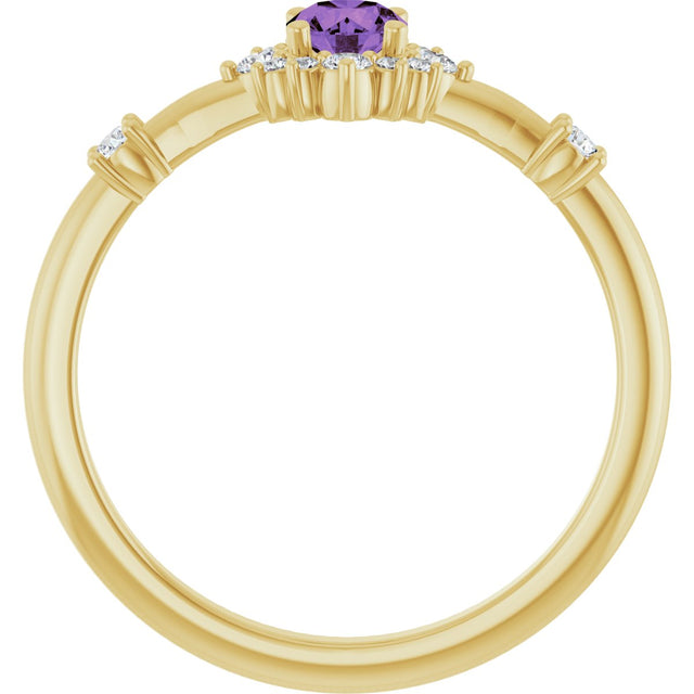 14K Gold Oval Natural Amethyst Halo-Style Ring - Yellow Gold - view 12