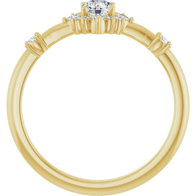 14K Gold Oval Natural White Sapphire Halo-Style Ring - Yellow Gold - view 12