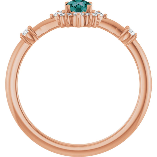 14K Gold Oval Lab-Grown Alexandrite Halo-Style Ring - Rose Gold - view 12