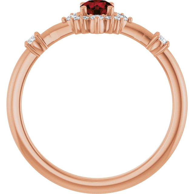 14K Gold Oval Natural Mozambique Garnet Halo-Style Ring - Rose Gold - view 12