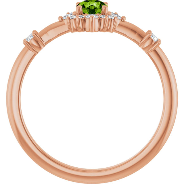14K Gold Oval Natural Peridot Halo-Style Ring - Rose Gold - view 12
