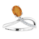 14K Gold Oval Natural Citrine & Natural Diamond Accented Freeform Ring - White Gold - view 3