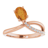 14K Gold Oval Natural Citrine & Natural Diamond Accented Freeform Ring - Rose Gold - view 3