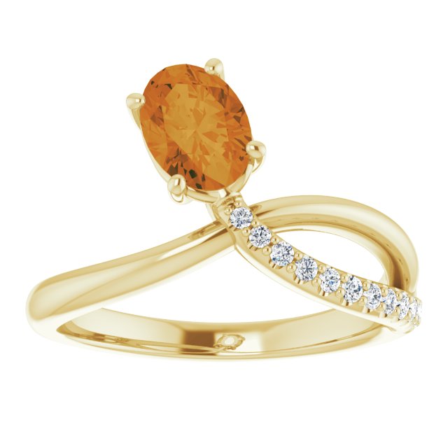 14K Gold Oval Natural Citrine & Natural Diamond Accented Freeform Ring - Yellow Gold - view 3