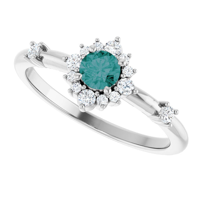 Platinum Oval Lab-Grown Alexandrite Halo-Style Ring - view 15