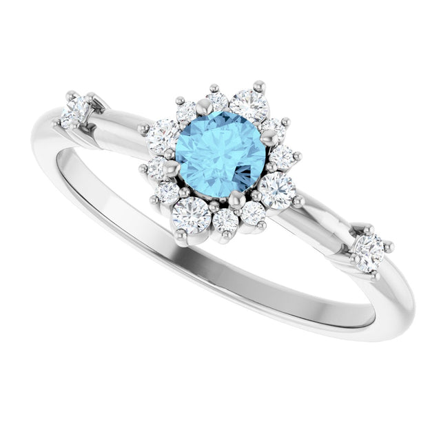 Platinum Oval Natural Aquamarine Halo-Style Ring - view 15