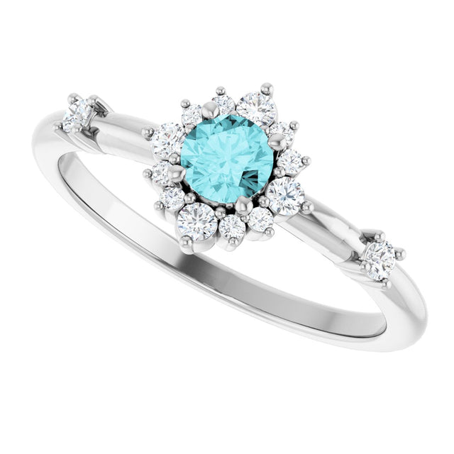 14K Gold Oval Natural Blue Zircon Halo-Style Ring - White Gold - view 15
