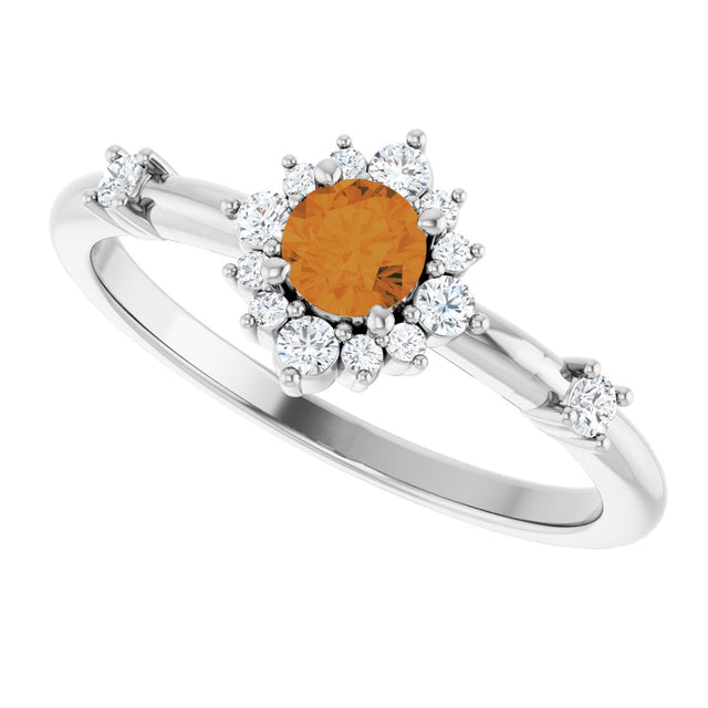 Platinum Oval Natural Citrine Halo-Style Ring - view 15