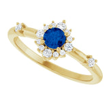 14K Gold Oval Lab-Grown Blue Sapphire Halo-Style Ring - Yellow Gold - view 15