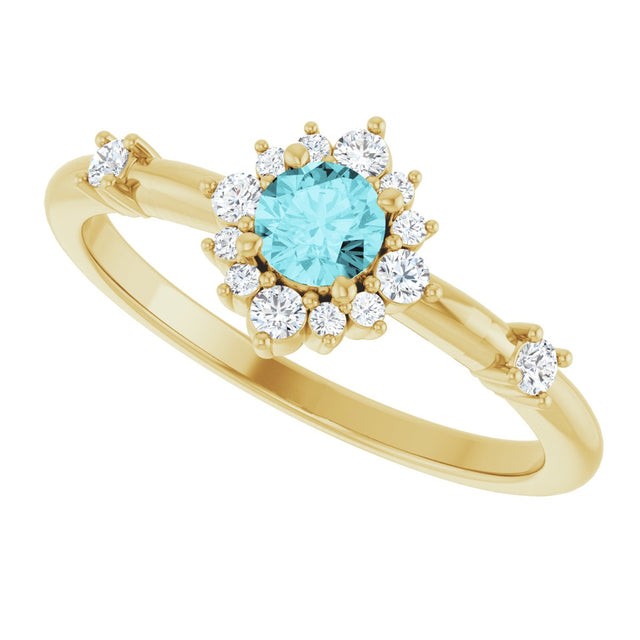 14K Gold Oval Natural Blue Zircon Halo-Style Ring - Yellow Gold - view 15