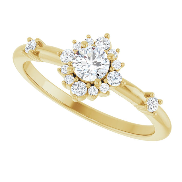14K Gold Oval Natural White Sapphire Halo-Style Ring - Yellow Gold - view 15