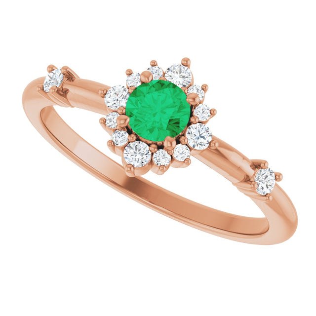 14K Gold Oval Lab-Grown Emerald Halo-Style Ring - Rose Gold - view 15
