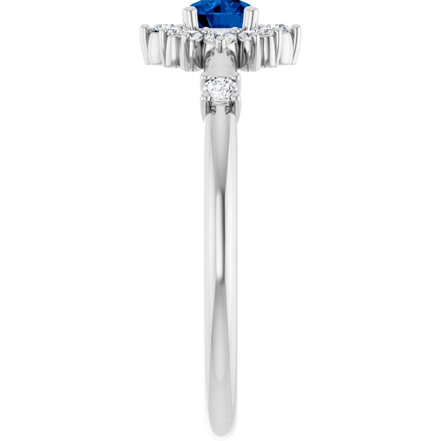 14K Gold Oval Lab-Grown Blue Sapphire Halo-Style Ring - White Gold - view 14