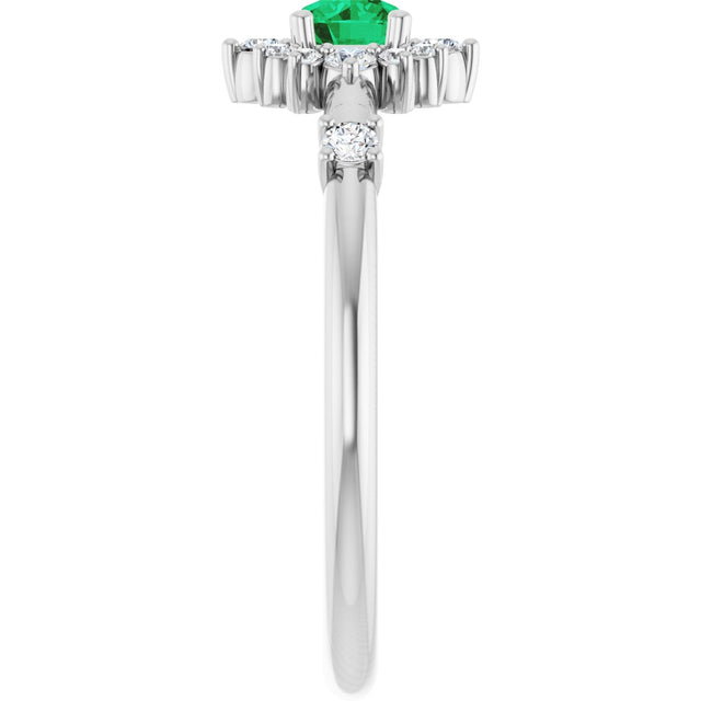 Platinum Oval Natural Emerald Halo-Style Ring - view 14