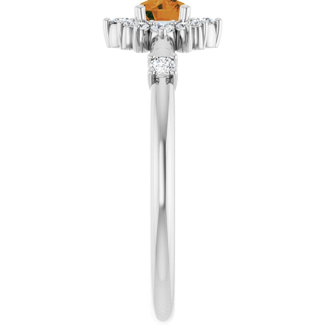 Platinum Oval Natural Citrine Halo-Style Ring - view 14