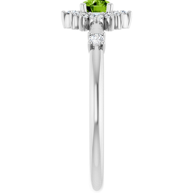 Platinum Oval Natural Peridot Halo-Style Ring - view 14
