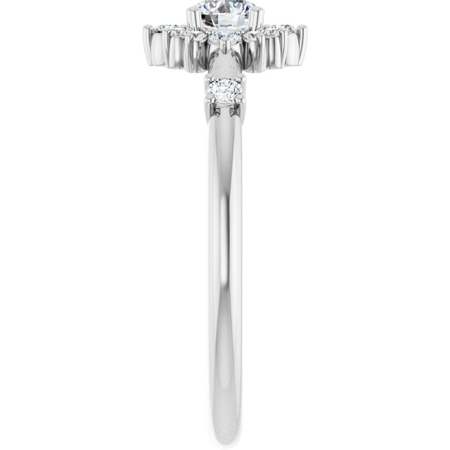 Platinum Oval Natural White Sapphire Halo-Style Ring - view 14