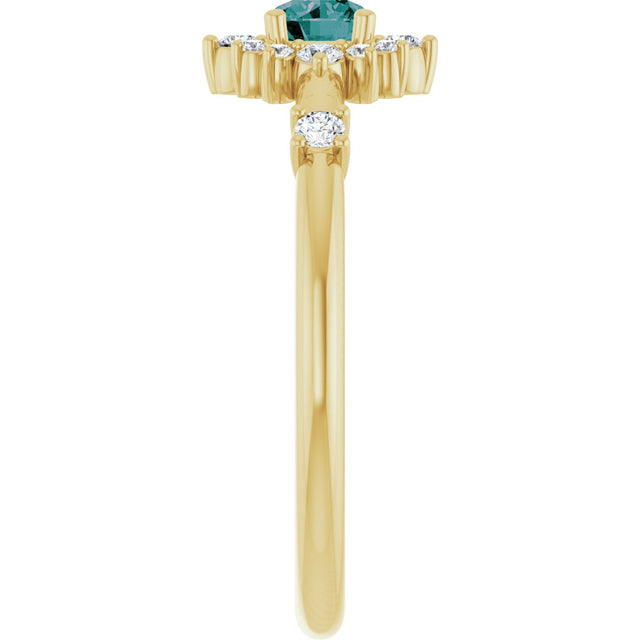 14K Gold Oval Lab-Grown Alexandrite Halo-Style Ring - Yellow Gold - view 14