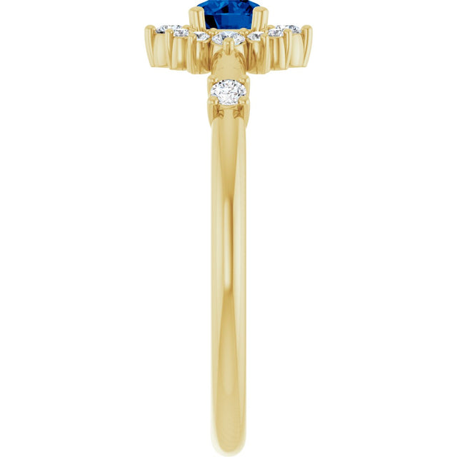 14K Gold Oval Lab-Grown Blue Sapphire Halo-Style Ring - Yellow Gold - view 14