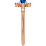 14K Gold Oval Natural Blue Sapphire Halo-Style Ring - Rose Gold - view 14