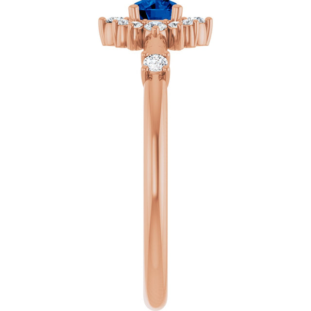 14K Gold Oval Natural Blue Sapphire Halo-Style Ring - Rose Gold - view 14