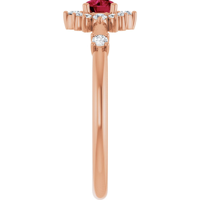 14K Gold Oval Lab-Grown Ruby Halo-Style Ring - Rose Gold - view 14